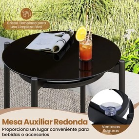 Conjunto jardim PE e Rattan 3 Peças com Mesa de Café em Vidro Temperado e 2 cadeiras para Varanda, Terraço e Pátio Caqui