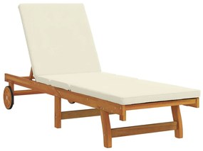 Camas de sol com rodas vidaXL 2 pcs com mesa e almofada em madeira de