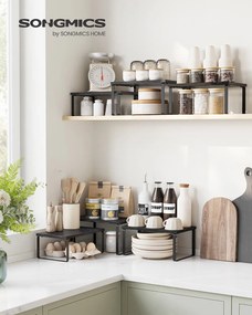 Conjunto de 3 prateleiras  cozinha para especiarias empilháveis e extensíveis, cinzento antracite-preto