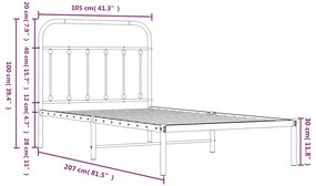 Estrutura de cama com cabeceira 100x200 cm metal branco