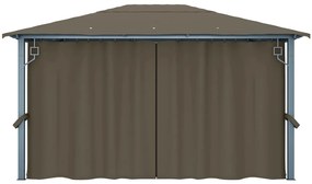 Gazebo c/ cortinas e cordões luzes LED 4x3 m alumínio cinza-ac.