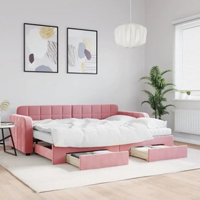 vidaXL Sofá-cama com gavetão e gavetas 80x200 cm veludo rosa