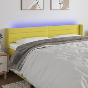 vidaXL Cabeceira de cama c/ luzes LED tecido 203x16x78/88 cm verde