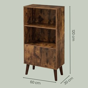 Estante de 3 prateleiras com portas 30 x 60 x 120 cm, design Mid-Century, para a sala de estar e o escritório em casa castanho