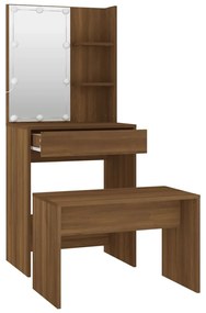 Conjunto toucador com LEDs madeira processada sonoma castanho