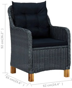 Cadeiras de jardim c/ almofadões 2 pcs vime PE cinzento-escuro