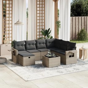 vidaXL 8 pcs conjunto sofás de jardim c/ almofadões vime PE cinzento