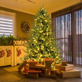 Árvore de Natal Artificial com 380 Luzes LED Brancas Quentes e 8 Modos de Luz 135 x 55 x 213 cm Verde