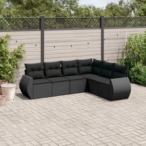 6 pcs conjunto sofás de jardim c/ almofadões vime PE preto