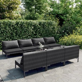 vidaXL 8 pcs conj. lounge jardim c/ almofadões vime PE cinzento-escuro