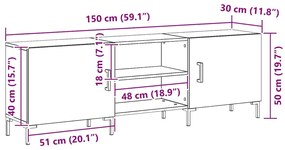 Armário para TV vidaXL Preta Carvalho 150x30x50 cm em Madeira Derivada