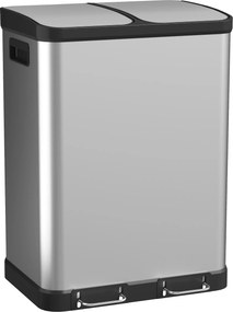 HOMCOM Lixeira de cozinha de duplo compartimento 2 x 30L com pedal em aço inoxidável, tampa com fechamento suave, prata | Aosom Portugal