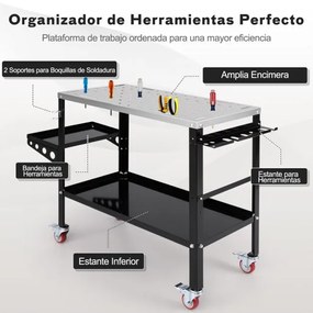 Mesa de soldadura 92 x 46 cm 540 kg Bancada de trabalho com rodas e Estante de ferramentas Furo para dispositivo 8 ranhuras