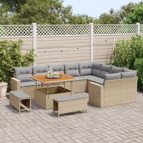 Conjunto de Sofá de Jardim vidaXL de 12 Peças com Almofadas em Bege de