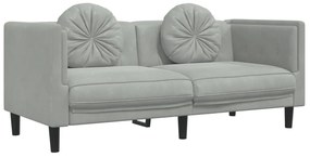 3 pcs conjunto de sofás com almofadas veludo cinzento-claro