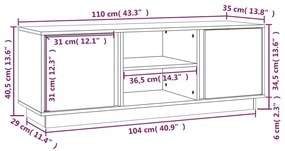 Móvel de TV 110x35x40,5 cm madeira de pinho maciça branco