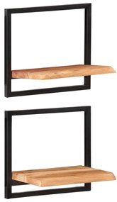 Prateleiras de parede 2 pcs 40x24x35 cm acácia maciça e aço