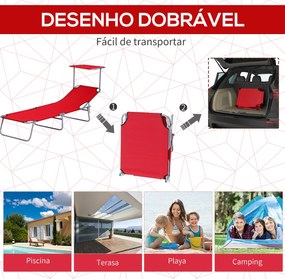 Espreguiçadeira de Jardim Dobrável com Toldo Removível e Ajustável em