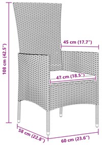 Conjunto de Jantar para Jardim vidaXL com Acolchoados Bege de Rattan
