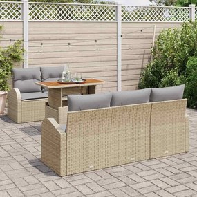 Conjunto de Sofá de Jardim 6 Peças com Almofadas Bege em Rattan