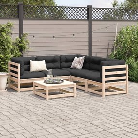 6 pcs conjunto de sofás de jardim c/ almofadões pinho maciço