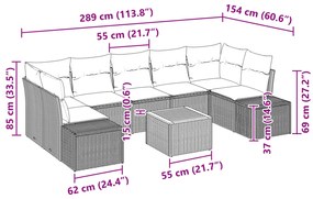 Conjunto de Sofá de Jardim de 8 Peças com Almofadas Cinza em Rattan Si