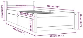 Estrutura de cama c/ gavetas pequena solteiro 75x190 cm