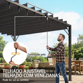 Pérgola 390x295x213 cm para Jardim com Desenho de Lâminas Superiores Giratórias até 135° Proteção UV 50+ Cinza
