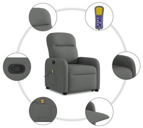 Poltrona elevatória de massagens tecido cinzento-escuro