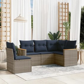 vidaXL 5 pcs conjunto sofás p/ jardim c/ almofadões vime PE cinzento