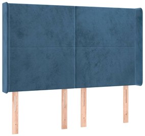 Cama box spring c/ colchão/LED 140x190 cm veludo azul-escuro
