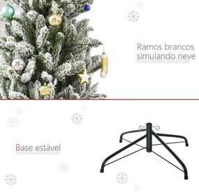 Árvore de Natal 180cm Neve Artificial com 394 Ramos Ignífugos de PVC Base Dobrável e Suporte de Aço Decoração de Natal para Interiores Ø60x180cm Verde