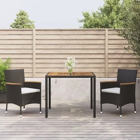 vidaXL 3 pcs conjunto de jantar p/ jardim c/ almofadões vime PE preto