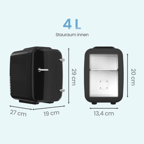 Mini-frigorífico portátil com função de refrigeração e aquecimento, 12 V/230 V, 4 L, 28 x 20,5 x 29,5 cm, preto