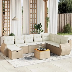 vidaXL 9 pcs conjunto de sofás p/ jardim com almofadões vime PE bege