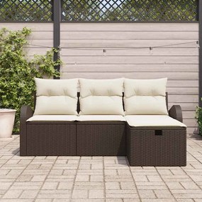 Conjunto de Sofá de Jardim de 4 Peças com Almofadas Castanho Poliratta