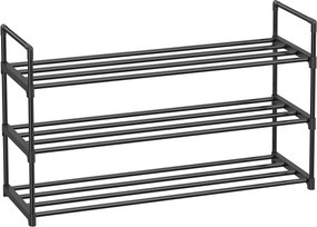 SONGMICS Sapateira de 3 níveis, organizador de sapatos, prateleira de metal, acomoda de 12 a 15 pares de sapatos, prateleira empilhável para sapatos, para corredor, sala de estar, quarto, vestiário, 30 x 92 x 54 cm, preto LSA13BKV1
