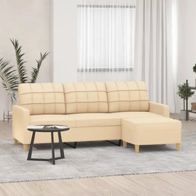 vidaXL Sofá de 3 lugares com apoio de pés 180 cm tecido cor creme