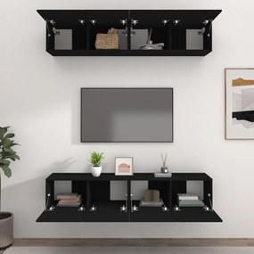 Móveis de TV 4 pcs 80x30x30 cm derivados de madeira preto