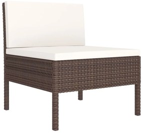 5 pcs conjunto lounge jardim c/ almofadões vime PE castanho
