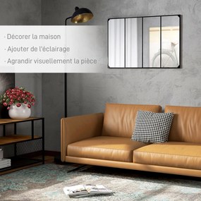 Espelho de parede retangular em vidro estilo industrial, na orientação horizontal ou vertical, com 4 ganchos, em metal preto, 109 x 69 cm