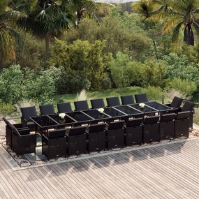 vidaXL 21 pcs conjunto jantar p/ jardim c/ almofadões vime PE preto