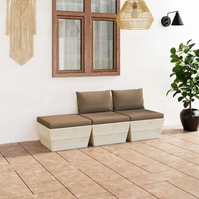 3 pcs conjunto lounge de paletes + almofadões madeira de abeto