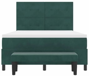 Cama Box Spring com Colchão e Banco Verde Escuro 140x200 cm Veludo
