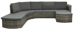 4 pcs conjunto lounge de jardim c/ almofadões vime PE cinzento