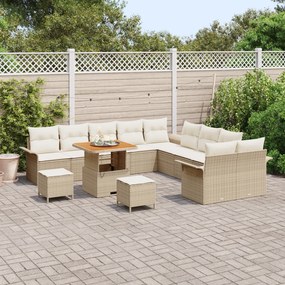 Conjunto de Sofás de Jardim com 13 Peças com Almofadas Bege Rattan Pol