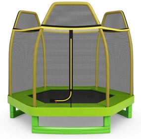 Trampolim infantil 223 cm com Rede de Segurança Estrutura de Aço Galvanizado Interior e Exterior Trampolim Verde