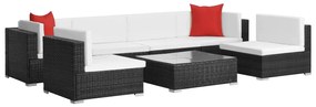 7 pcs conjunto lounge de jardim c/ almofadões vime PE preto