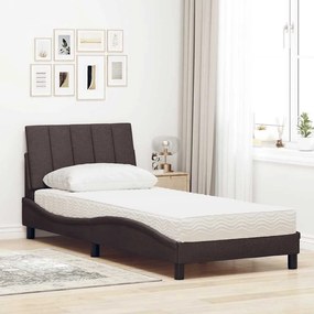 Cama com colchão 90x190 cm tecido castanho-escuro