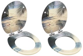 Assentos sanita com tampas fecho suave 2 pcs MDF design praia